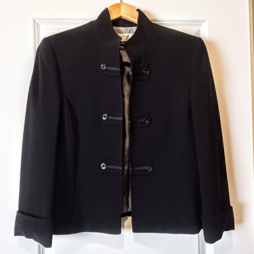Tahari Military Style Solid Black Blazer